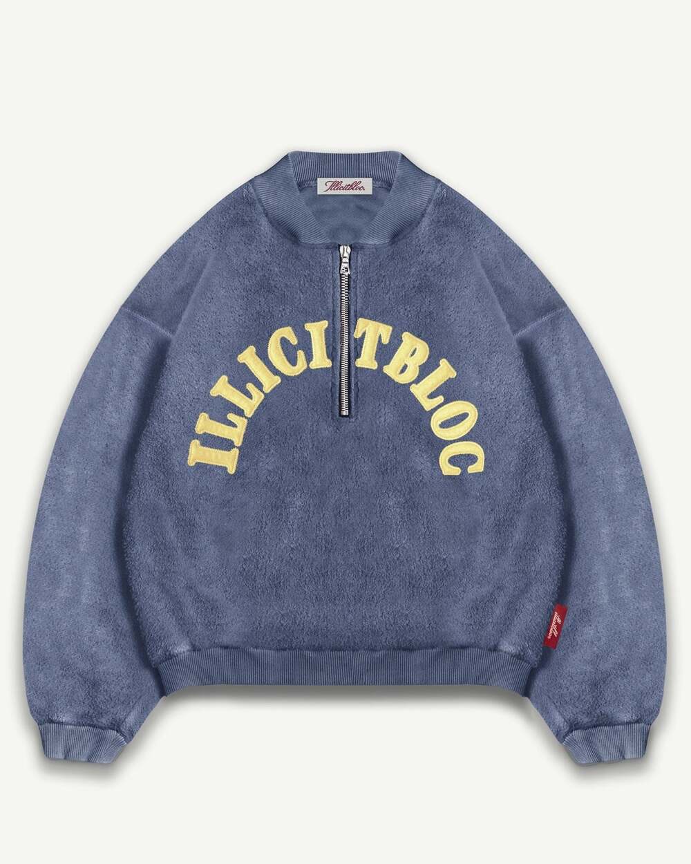 Illicitbloc Reverse Spellout 1/4 Zip Washed Navy Size L